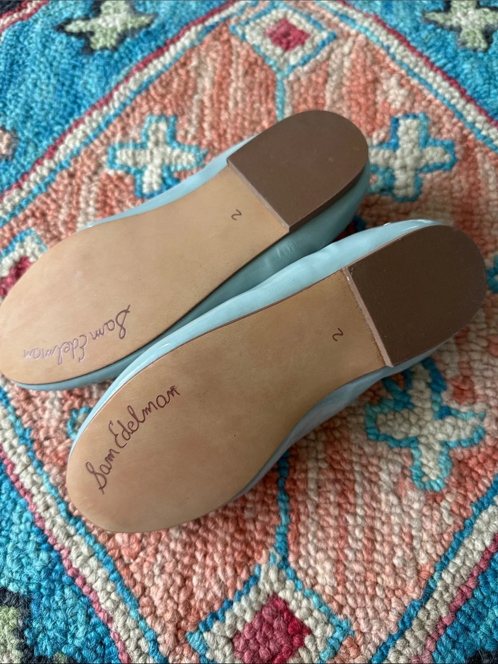 Sam Edelman Mint Patent Leather Ballet Flats with Bow Charm